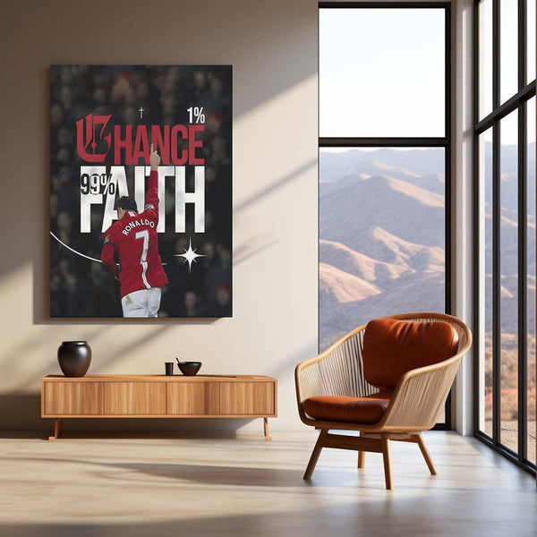 Quote Metal Poster | Cristiano Ronaldo – One Percent Chance Metal Frame | Faith Over Odds Wall Art | Football Motivation Quote Metal Poster