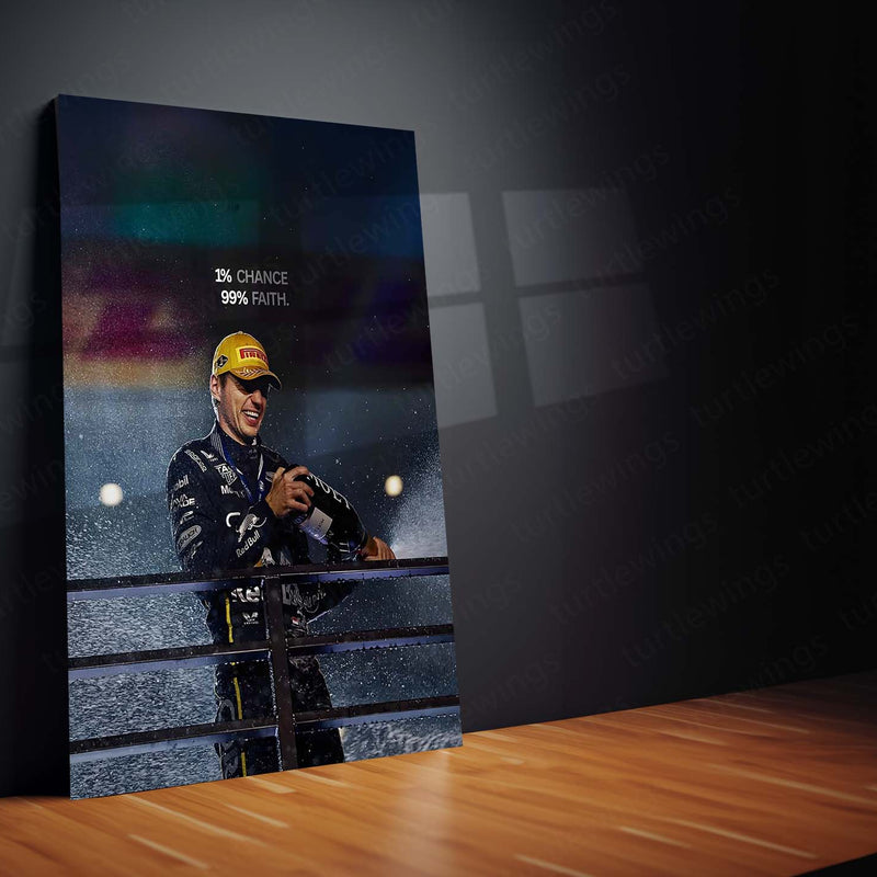 Quote Metal Poster | Las Vegas Grand Prix – One Percent Chance Metal Frame | F1 Faith & Belief Wall Art | Motorsport Motivational Quote Metal Poster