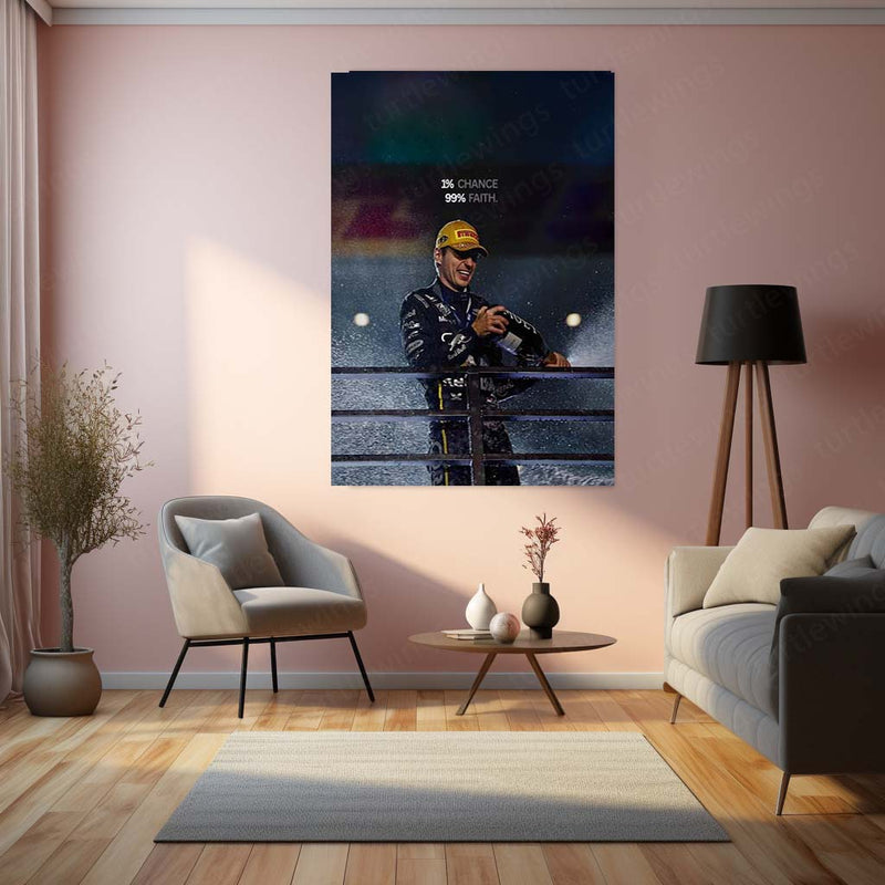 Quote Metal Poster | Las Vegas Grand Prix – One Percent Chance Metal Frame | F1 Faith & Belief Wall Art | Motorsport Motivational Quote Metal Poster
