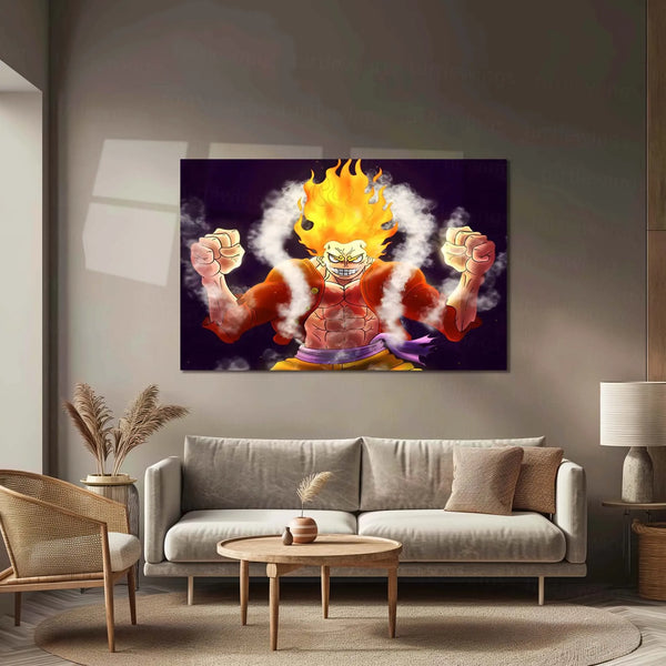 Anime Metal Poster | One Piece Luffy Fire Form Metal Poster | Anime Wall Art | Metal Poster