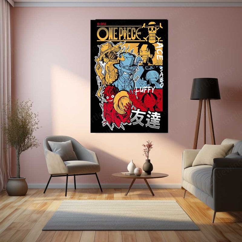 One Piece – Brothers of the Sea Metal Poster | Luffy, Ace & Sabo Wall Frame