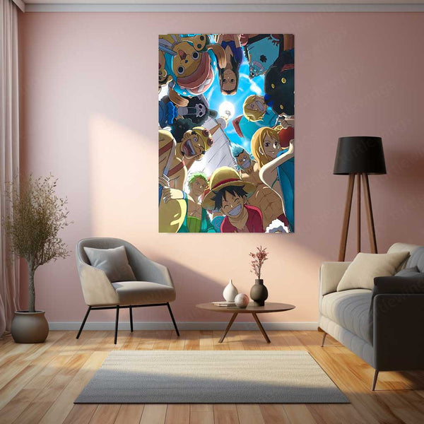 Anime Metal Poster | One Piece – Straw Hat Crew Circle View Metal Poster | Mugiwara Pirates Wall Frame