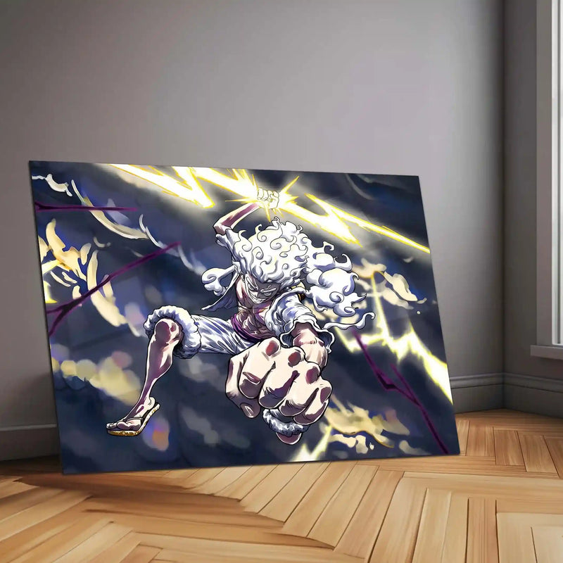 Anime Metal Poster | One Piece Luffy Gear 5 Lightning Form Metal Poster | Japanese Anime Wall Art | Metal Poster - TURTLEWINGS 