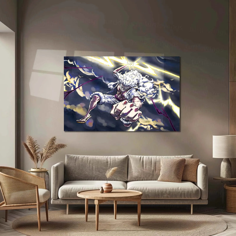 Anime Metal Poster | One Piece Luffy Gear 5 Lightning Form Metal Poster | Japanese Anime Wall Art | Metal Poster - TURTLEWINGS 