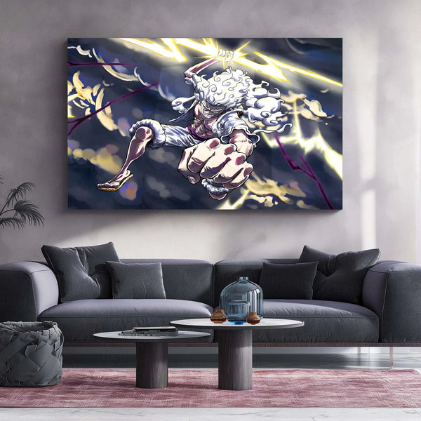 Anime Metal Poster | One Piece Luffy Gear 5 Lightning Form Metal Poster | Japanese Anime Wall Art | Metal Poster