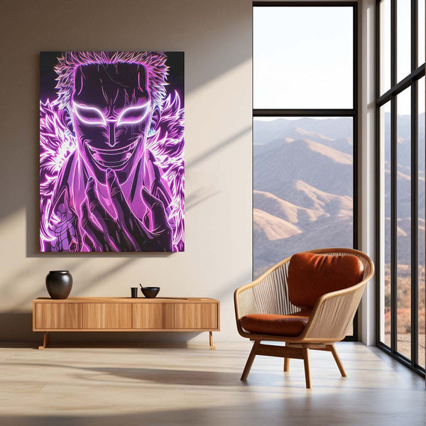 One Piece – Doflamingo Smirk Glow Neon LED Metal Poster | Anime Villain Wall Frame