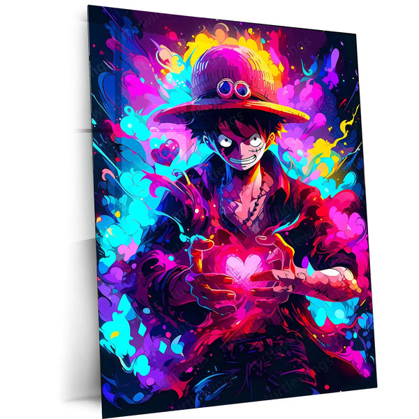 One Piece Neon Luffy – LED Glow Metal Poster | Monkey D. Luffy Anime Wall Frame