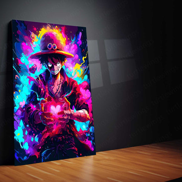 One Piece Neon Luffy – LED Glow Metal Poster | Monkey D. Luffy Anime Wall Frame