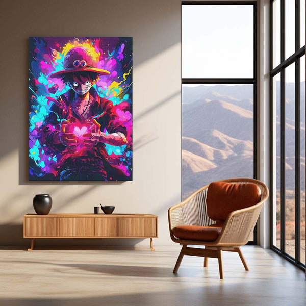 One Piece Neon Luffy – LED Glow Metal Poster | Monkey D. Luffy Anime Wall Frame