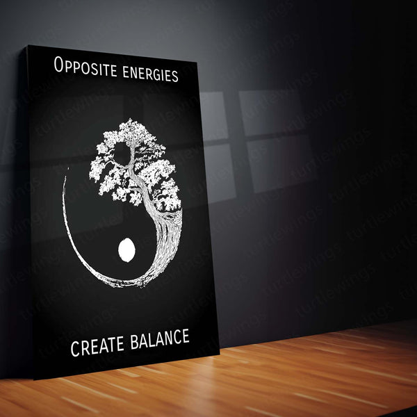 Opposite Energies Create Balance Metal Poster | Yin Yang Inspirational Wall Frame