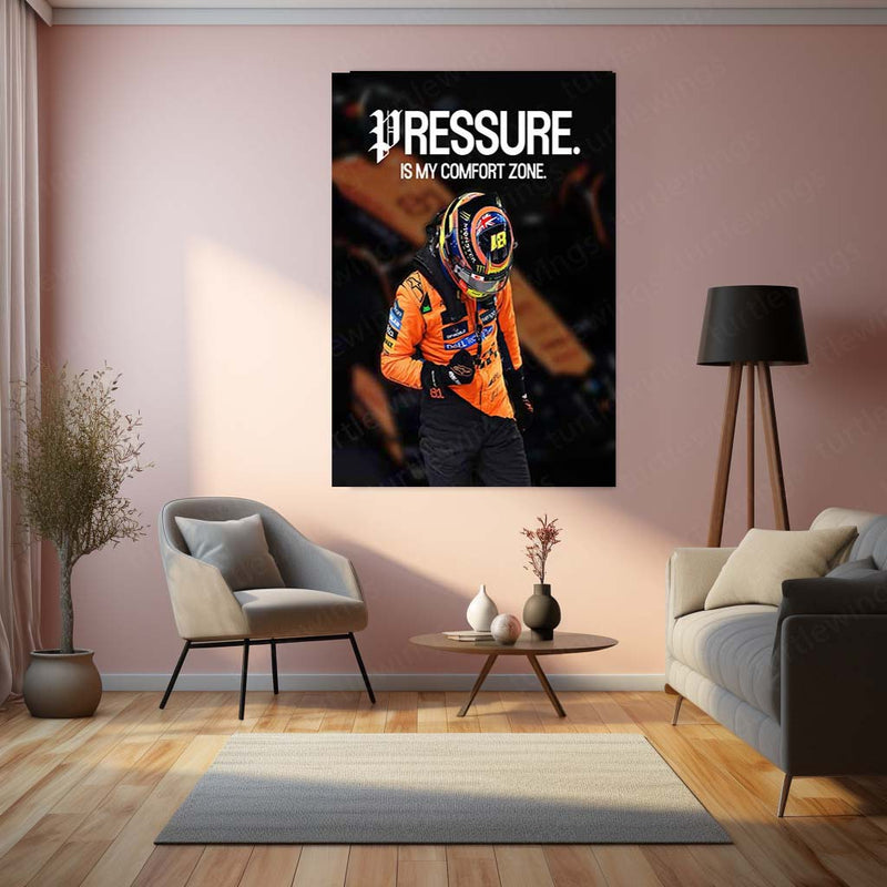 Quote Metal Poster | Oscar Piastri “Pressure Is My Comfort Zone” Metal Print | McLaren Formula Racing Wall Art | Motivational Motorsport Poster