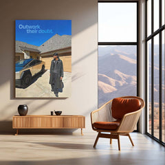 Outwork Their Doubt – Stylish Man with Tesla Cybertruck Metal Frame | Entrepreneur Mindset Wall Art - TURTLEWINGS 