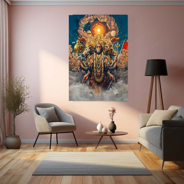 Panchamukhi Hanuman Metal Frame | Five-Faced Hanuman Wall Art | Spiritual & Protective Hindu Decor