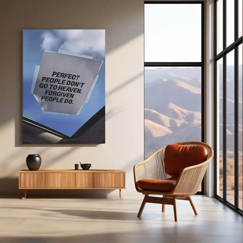 Quote Metal Poster | Perfect People Don’t Go to Heaven. Forgiven People Do. | Grace, Redemption & Faith Metal Frame - TURTLEWINGS 