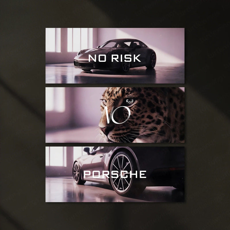 Motivational Metal Poster – Set of 3 | No Risk. No Porsche. | Luxury Hustle Wall Art - TURTLEWINGS 
