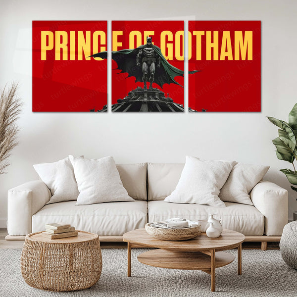 Superhero Metal Poster Set of 3 | Batman | Prince of Gotham Red Triptych Wall Art
