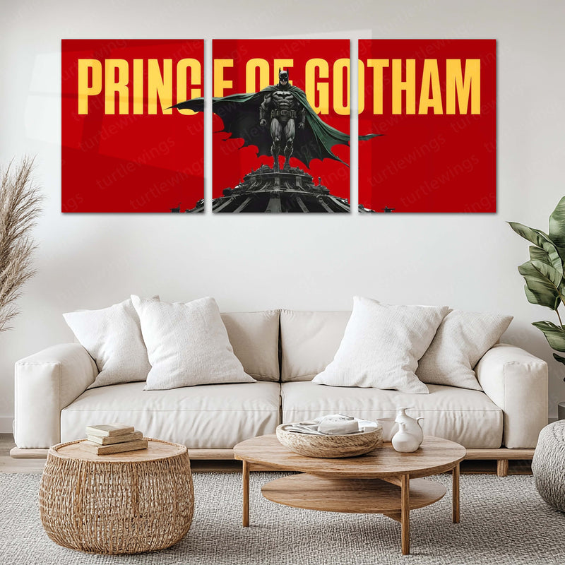 Superhero Metal Poster Set of 3 | Batman | Prince of Gotham Red Triptych Wall Art