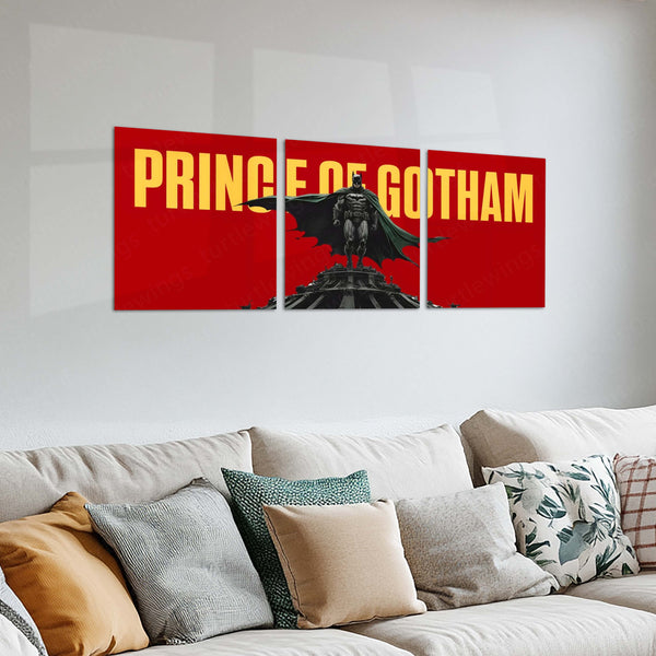Superhero Metal Poster Set of 3 | Batman | Prince of Gotham Red Triptych Wall Art