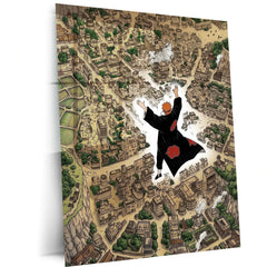 Anime Metal Poster | Pain Akatsuki Over Hidden Leaf Village Metal Poster | Naruto Shippuden Konoha Anime Wall Art | Premium