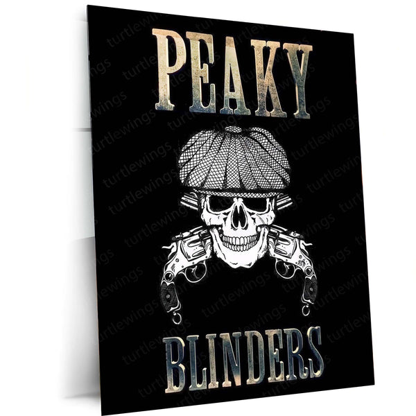 Peaky Blinders Skull & Guns – Dark Vintage Gangster Art Metal Poster | Retro Crime Wall Frame