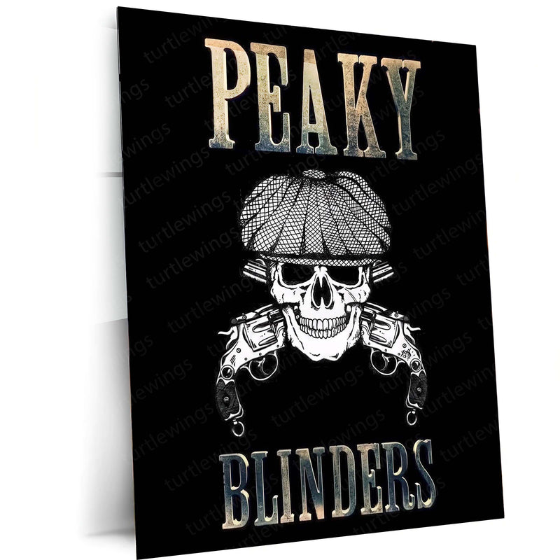 Peaky Blinders Skull & Guns – Dark Vintage Gangster Art Metal Poster | Retro Crime Wall Frame
