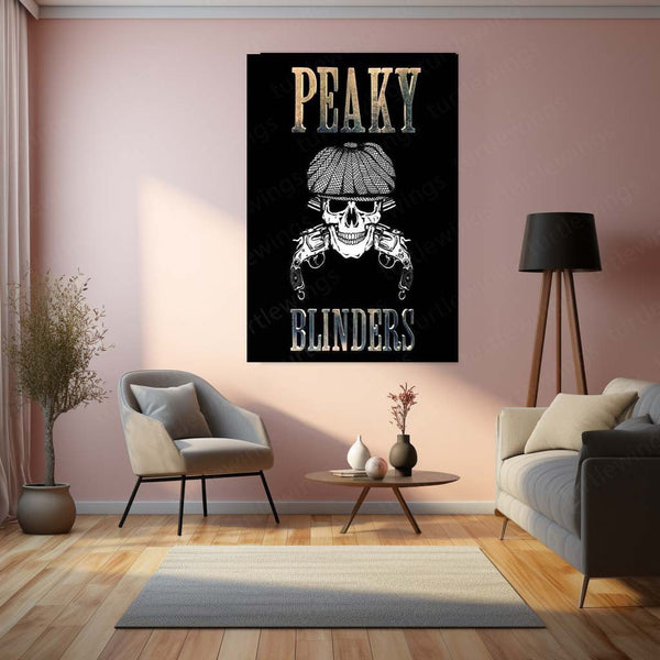 Peaky Blinders Skull & Guns – Dark Vintage Gangster Art Metal Poster | Retro Crime Wall Frame