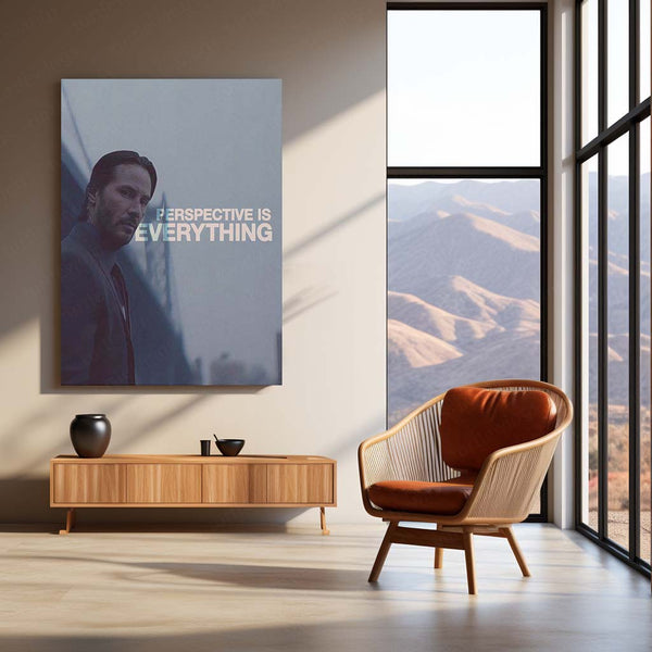 Perspective Is Everything” – Keanu Reeves Motivational Metal Frame | Wisdom Wall Art | Thought-Provoking Quote for Depth Seekers