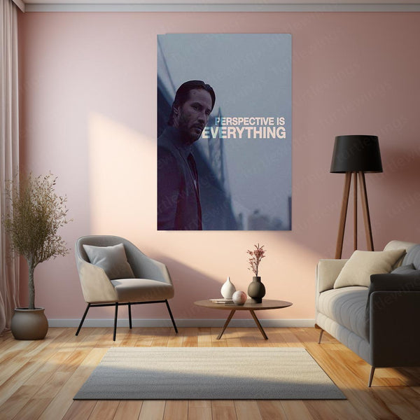 Perspective Is Everything” – Keanu Reeves Motivational Metal Frame | Wisdom Wall Art | Thought-Provoking Quote for Depth Seekers
