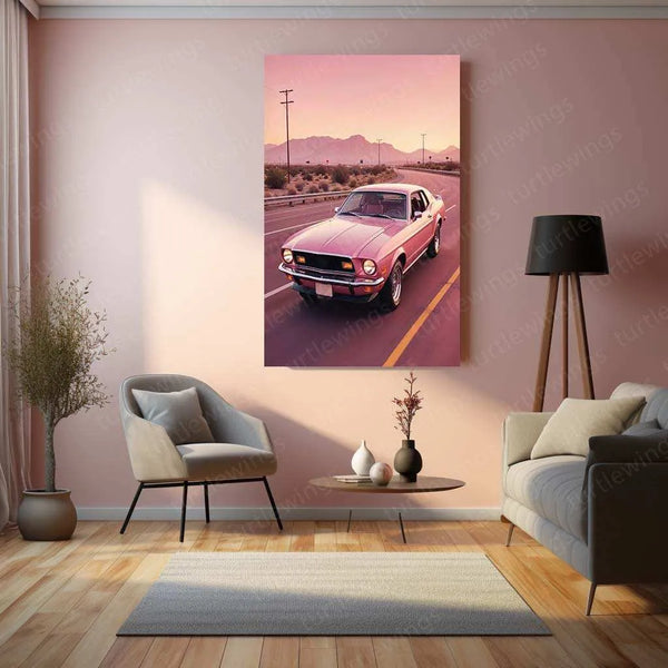 Pink Mustang Metal Poster – Bold, Sleek & Aesthetic Muscle Car Art - TURTLEWINGS 