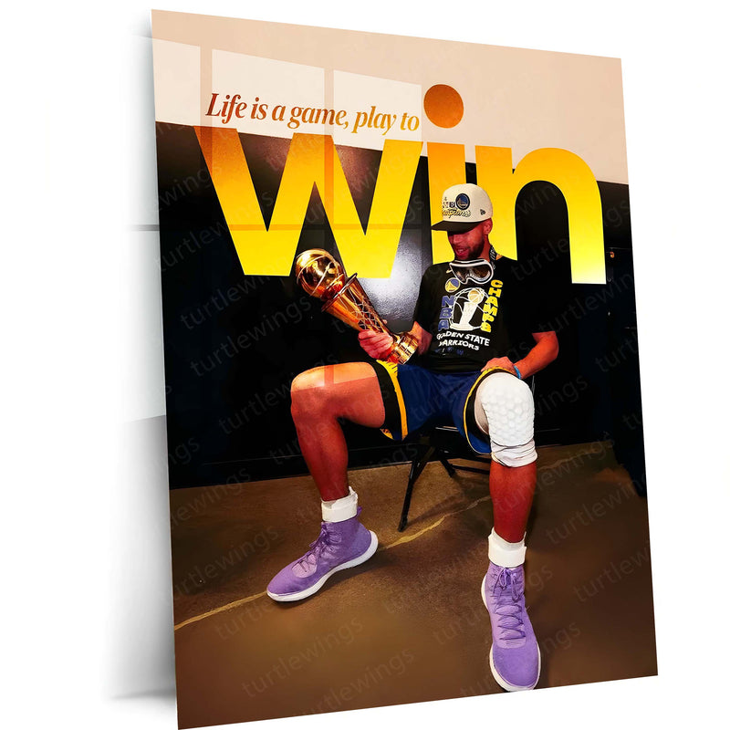 Quote Metal Poster | Stephen Curry – Play to Win Metal Frame Champion Mindset & Dynasty Mentality Quote Wall Art | Elite Basketball Motivation Metal Poster