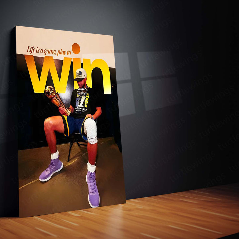 Quote Metal Poster | Stephen Curry – Play to Win Metal Frame Champion Mindset & Dynasty Mentality Quote Wall Art | Elite Basketball Motivation Metal Poster