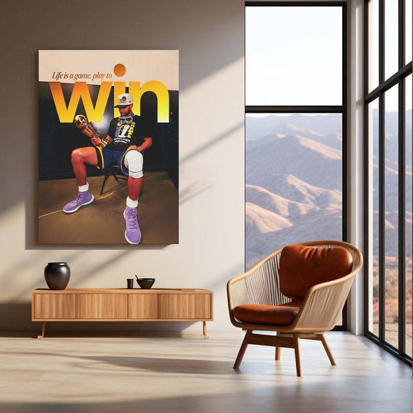 Quote Metal Poster | Stephen Curry – Play to Win Metal Frame Champion Mindset & Dynasty Mentality Quote Wall Art | Elite Basketball Motivation Metal Poster
