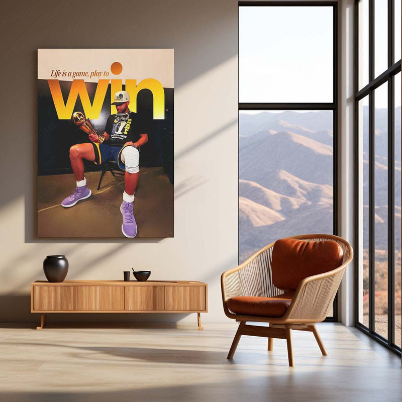 Quote Metal Poster | Stephen Curry – Play to Win Metal Frame Champion Mindset & Dynasty Mentality Quote Wall Art | Elite Basketball Motivation Metal Poster