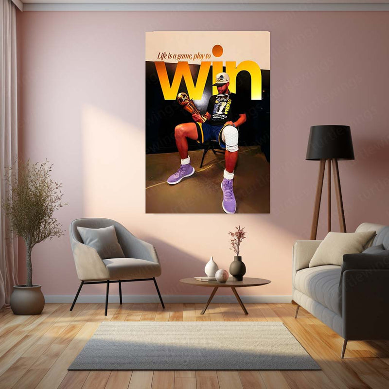 Quote Metal Poster | Stephen Curry – Play to Win Metal Frame Champion Mindset & Dynasty Mentality Quote Wall Art | Elite Basketball Motivation Metal Poster