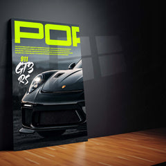 Car Metal Poster Set of 3 | Porsche 911 GT3 RS | Black Performance Supercar Triptych Wall Art | Premium Automotive Metal Print