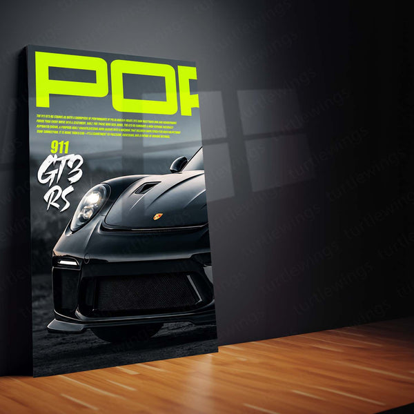 Car Metal Poster Set of 3 | Porsche 911 GT3 RS | Black Performance Supercar Triptych Wall Art | Premium Automotive Metal Print
