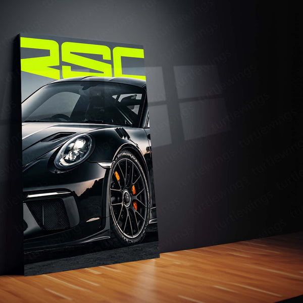 Car Metal Poster Set of 3 | Porsche 911 GT3 RS | Black Performance Supercar Triptych Wall Art | Premium Automotive Metal Print