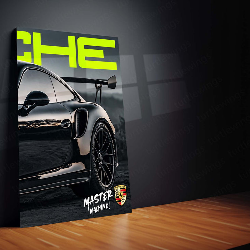 Car Metal Poster Set of 3 | Porsche 911 GT3 RS | Black Performance Supercar Triptych Wall Art | Premium Automotive Metal Print