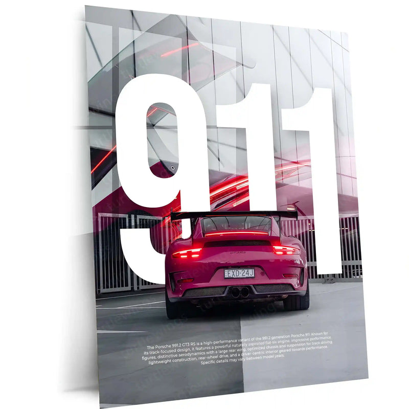 Car Metal Poster | Porsche 911 GT3 RS – Track Edition | Supercar Metal Frame | Minimal Motorsport Wall Art