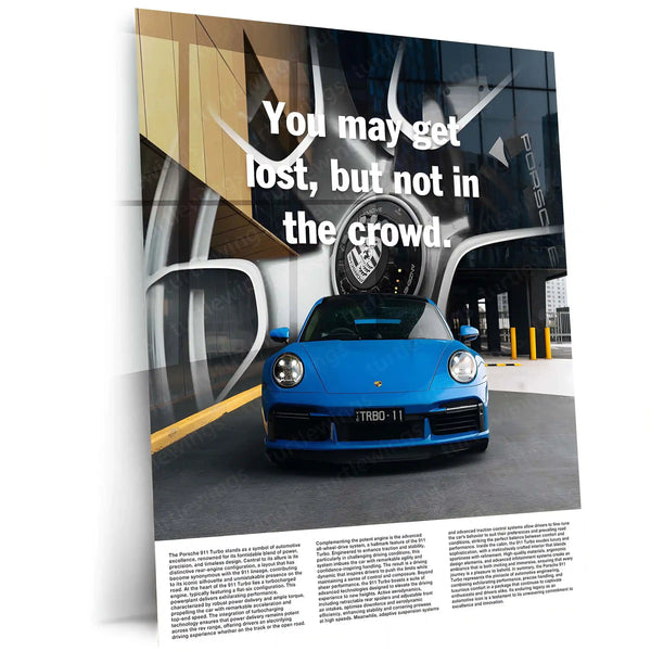 Car Metal Poster | Porsche 911 Turbo – Blue Edition | Luxury Supercar Metal Frame | Modern Automotive Wall Art