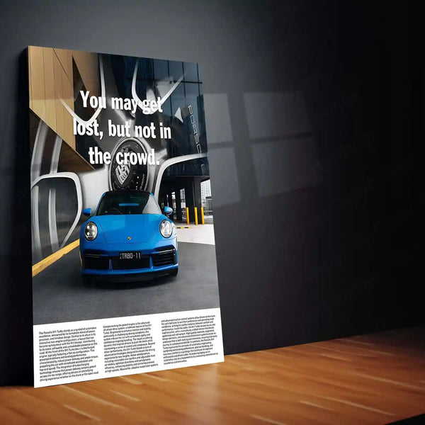 Car Metal Poster | Porsche 911 Turbo – Blue Edition | Luxury Supercar Metal Frame | Modern Automotive Wall Art