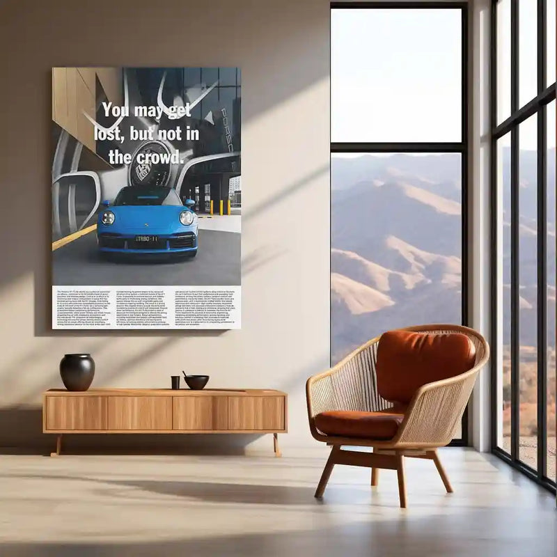 Car Metal Poster | Porsche 911 Turbo – Blue Edition | Luxury Supercar Metal Frame | Modern Automotive Wall Art