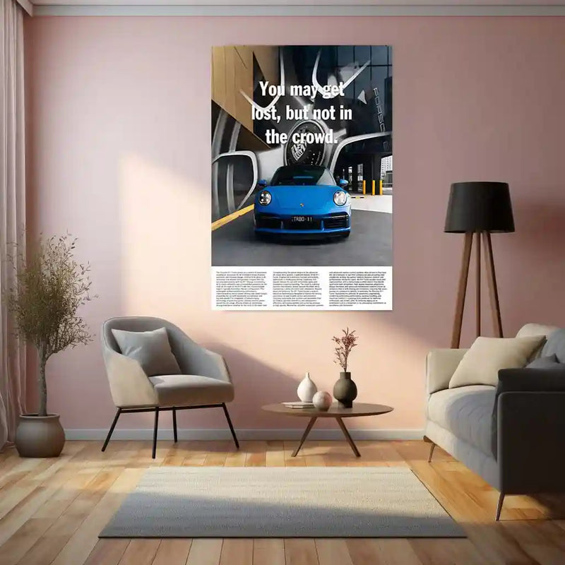 Car Metal Poster | Porsche 911 Turbo – Blue Edition | Luxury Supercar Metal Frame | Modern Automotive Wall Art