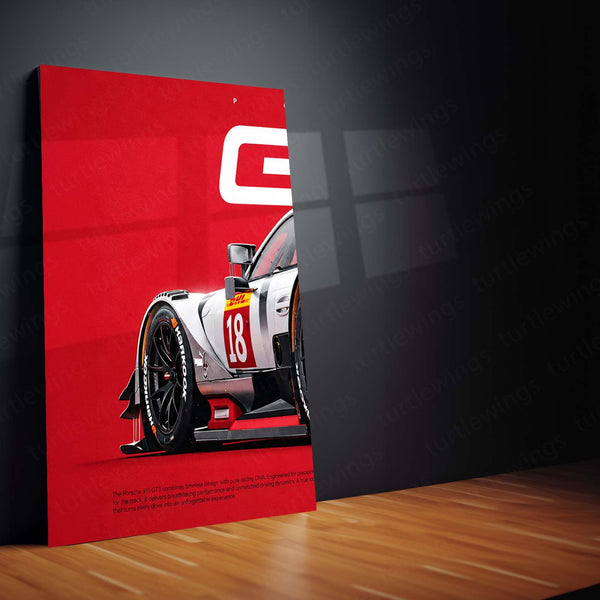 Car Metal Poster Set of 3 | Porsche 911 GT3 R | White Racing Supercar Triptych Wall Art | Premium Automotive Metal Print