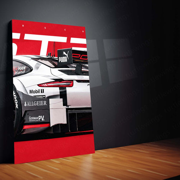 Car Metal Poster Set of 3 | Porsche 911 GT3 R | White Racing Supercar Triptych Wall Art | Premium Automotive Metal Print