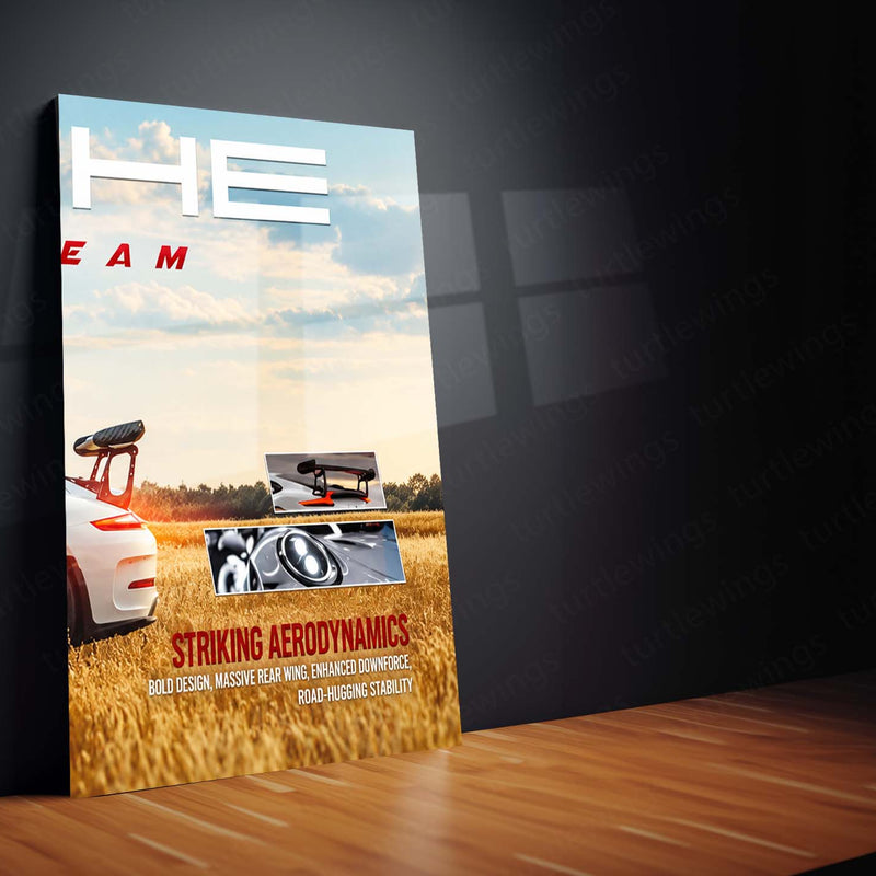 Car Metal Poster Set of 3 | Porsche 911 GT3 RS | Chase the Dream White Sports Car Triptych Wall Art | Premium Automotive Metal Print