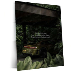 Porsche with Quote – Luxury Speed x Mindset Metal Poster | Automotive Wall Art