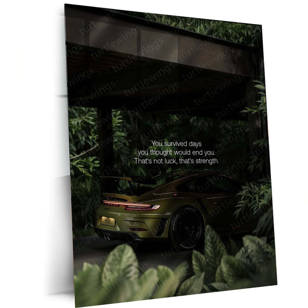 Porsche with Quote – Luxury Speed x Mindset Metal Poster | Automotive Wall Art