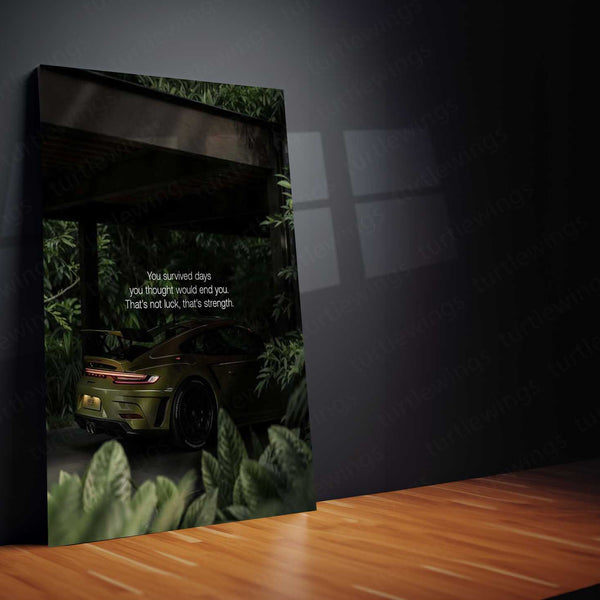 Porsche with Quote – Luxury Speed x Mindset Metal Poster | Automotive Wall Art