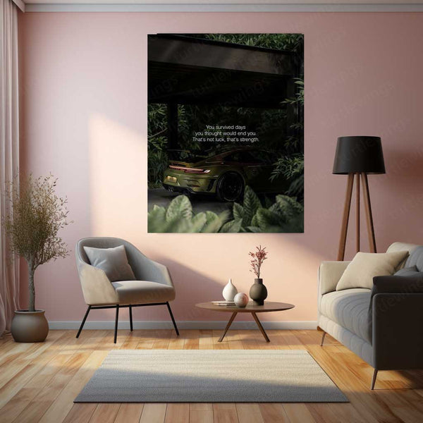 Porsche with Quote – Luxury Speed x Mindset Metal Poster | Automotive Wall Art